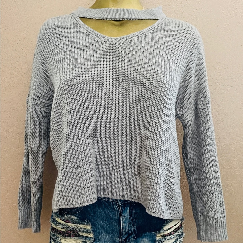 Slouchy CUT-OUT Grey Pullover SWEATER Size Large